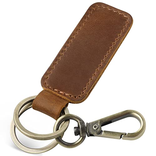 Jack&Chris Genuine Leather Car Keychain, Universal Key Fob Keychain, Leather Key Chain Holder for Men and Women, 2 Keyrings and Carabiner Clip, JC306-Brown