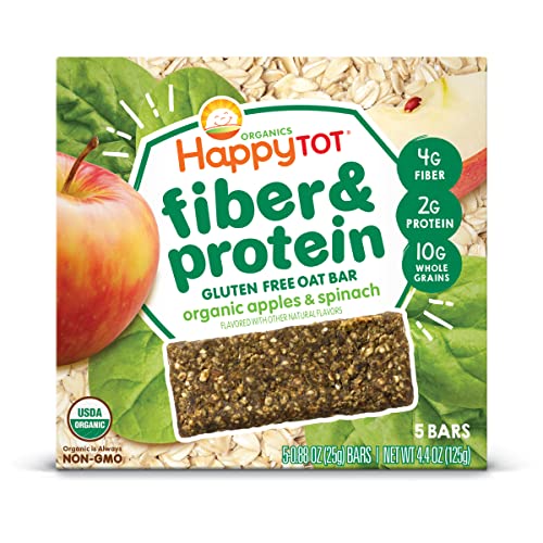 Happy Tot Organics Fiber & Protein Soft-Baked Oat Organic Toddler Snack Apple & Spinach, Organic Gluten Free Kosher Non-GMO, 4.4 Ounce Bars (pack of 5)