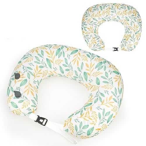 Pripher Nursing Pillow for Breastfeeding, Inflatable Travel Breastfeeding Pillows for Mom, Portable Baby Feeding Pillows with Adjustable Waist Strap & Removable Cover, Green Garden