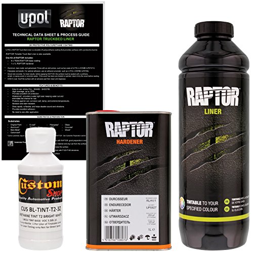 U-POL Raptor Bright White Urethane Spray-On Truck Bed Liner & Texture Coating, 1 Liter