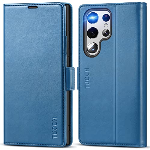 TUCCH Wallet Case for Galaxy S22 Ultra 5G with [TPU Shockproof Interior Case] [RFID Blocking] Folio Stand Card Slot, Magnetic PU Leather Flip Cover Compatible with Galaxy S22 Ultra 6.8-inch, Lake Blue