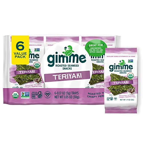 gimMe - Teriyaki - 6 Count - Organic Roasted Seaweed SheetsKeto, Vegan, Gluten Free - Great Source of Iodine & Omega 3s - Healthy On-The-Go Snack for Kids Adults