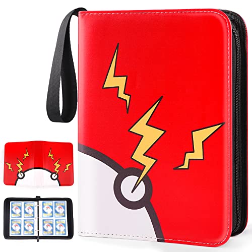 GOROMA Card Binder 4-Pockets, 400 Pockets Card Holder with 50 Removable Sleeves, Trading Card Collector Zipper Album Holder, Red