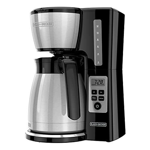 BLACK+DECKER 12 Cup Thermal Programmable Coffee Maker with Brew Strength and VORTEX Technology, Black/Steel, CM2046S