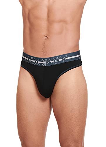 Jockey Men's Underwear Sport Silver Microfiber Thong, Black, L