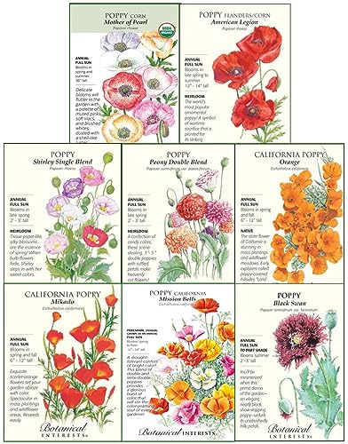 Botanical Interests "Poppy Profusion" Flower Seed Collection - Eight (8) Packets with Recyclable Colored Box