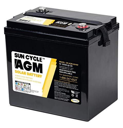 GP-AGM-224-6V 224 Amp, 6 Volt AGM Deep Cycle Rechargeable Replacement Battery for PV Solar and Inverters