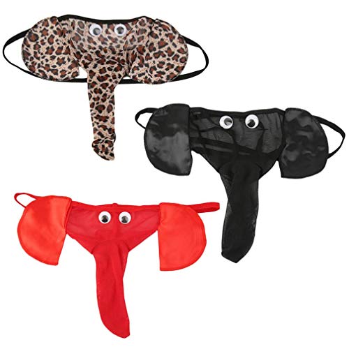QINGD's Men Lingerie G-String T-Back Thongs Underwear Elephant Pants Briefs Bottom (Black,One Size)