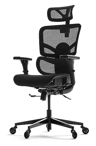 Wellnewlife Prestige Ergonomic Office Chair with Full Body Adjustability for 5ft 4in to 6ft 6in. Adjustable Height, Head, Arms, Seat Depth, Backrest, Recline. Swivel Mesh Office Chair, Blade (Black)