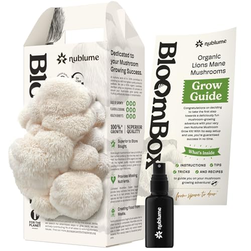 NuBlume Organic Lion's Mane Mushroom Grow Kit | Grow Your Own Fresh Gourmet Mushrooms at Home | Edible Indoor Mushroom Growing Kits Great Gift for Kids & Adults