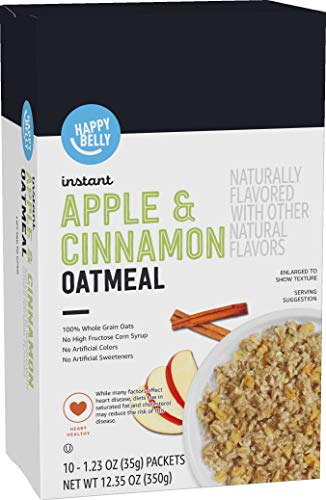 Amazon Brand - Happy Belly Instant Oatmeal, Apples & Cinnamon, 1.23 Ounce (Pack of 10)
