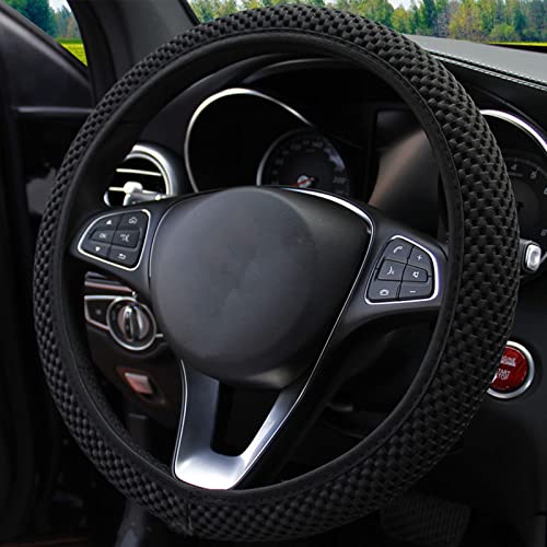 Smeyta Elastic Car Steering Wheel Cover,Microfiber Breathable Ice Silk, Anti-Slip Steering Wheel Protector,Warm in Winter and Cool in Summer Universal 15INCH Vehicle Steering Wheel Cover(Black,1PC)