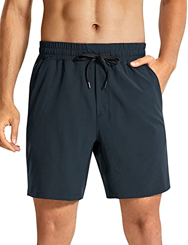 CRZ YOGA Men's Linerless Workout Shorts - 7'' Quick Dry Running Sports Athletic Gym Shorts with Pockets True Navy Medium