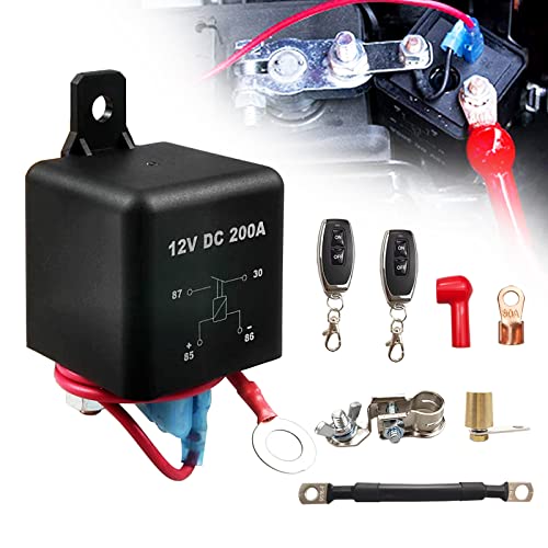 Remote Battery Disconnect Switch Upgraded Kill Switch for Camper Marine Truck Trailer RV DC12V 200A Anti Theft Prevent Battery Drain with 2 Keys (Black Negative Wire at The Bottom)