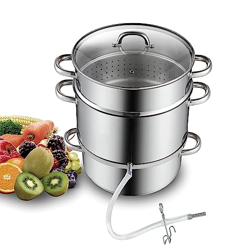 Cooks Standard Canning Juice & Jelly Steamer Extractor 11 Quart/28cm Multipot Fruit & Vegetables Stainless Steel &Glass Lid, with 2 Hose, 1 Clamp