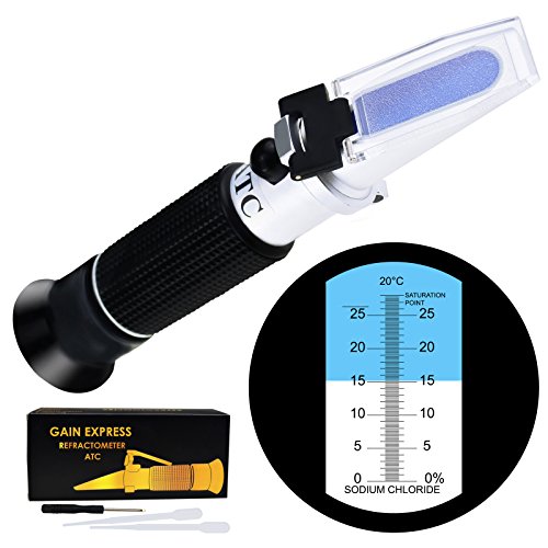 0-28% Salinity Refractometer ATC, Sodium Chloride (NaCl) Salt Level Meter Tester, Test Kit for Sea Water Brine Seawater Food Industry Pickle Soy Sauce, 0.2% Accuracy