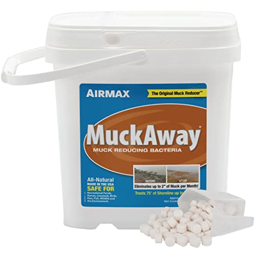 Airmax MuckAway, Natural Pond Muck Remover, Cleans & Clears Away Muck & Sludge, Easy to Use Bacteria & Enzyme Tablets, Safe for The Environment, Treats 1,500 Sq Ft, 3 Month Supply, 8 Scoops, 4 lb