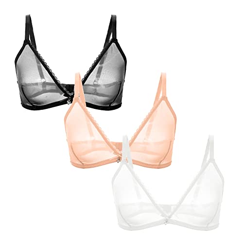 varsmiss Women Sheer Mesh Transparent Unlined Bra Sexy Wireless Underwear