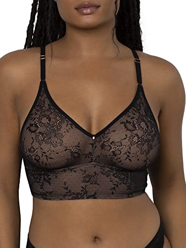 Smart & Sexy womens Smooth Lace Longline Bralette Bra, Black Hue (Smooth Lace), Medium US