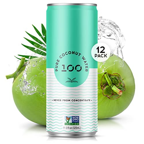 100 Coconuts Pure Coconut-100% Pure Coconut Water - Low Calorie All-Natural Drink with Electrolytes - No Added Sugar or Sweeteners - Non-GMO, 11 fl oz, Pack of 12 (Pure Coconut Water)