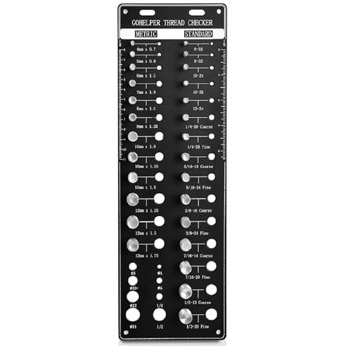 Gohelper Nut and Bolt Thread Checker, Used SUS304 Stainless Steel Thread, Bolt and Nut Identifier Gauge, Screw Bolt Size and Thread Gauge with 15 Standard & 12 Metric, 8 Drill Bit Gauge