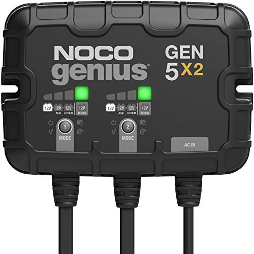 NOCO Genius GEN5X2, 2-Bank, 10A (5A/Bank) Smart Marine Battery Charger, 12V Waterproof Onboard Boat Charger, Battery Maintainer and Desulfator for AGM, Lithium (LiFePO4) and Deep-Cycle Batteries