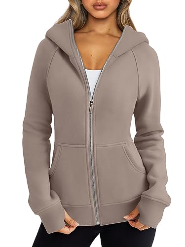 Trendy Queen Womens Zip Up Hoodies Oversized Sweatshirts Fall Outfits Long Sleeve Fleece Sweaters With Pockets Full Zip Winter Coats Jackets Y2k Clothes Teen Girls Fashion