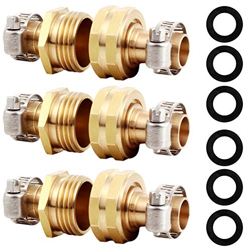 YELUN Solid Brass Garden Hose Repair Connector with Clamps Hose End Repair Kit,Fit for 5/8" Garden Hose Fitting,Male and Female Hose Fittings (5/8"-3 Set)