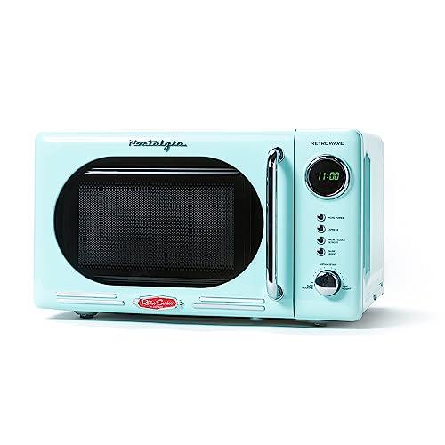 Nostalgia Retro Compact Countertop Microwave Oven - 0.7 Cu. Ft. - 700-Watts with LED Digital Display - Child Lock - Easy Clean Interior - Aqua