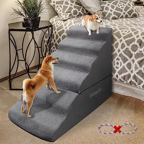 INRLKIT Foam Pet Stairs for High Beds 30 inches high Bedside, Pet Ramps/Pet Ladder/Dog Steps for High Beds 30-36 Tall for Small Dogs Injured, Doggie, Old Cats, Kitty, Small Animals(Grey)