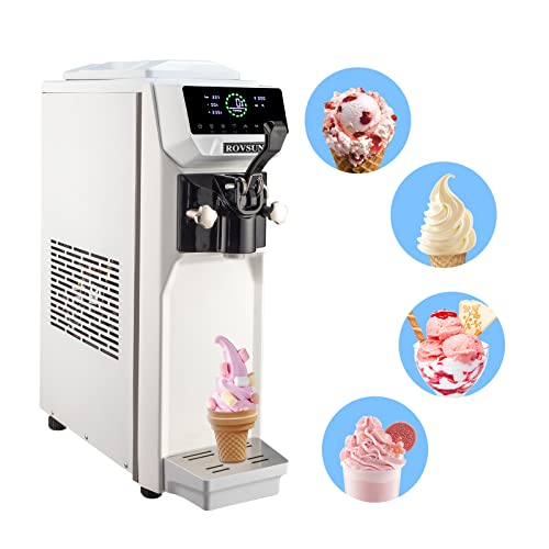 ROVSUN 4.2 Gal/H Soft Serve Ice Cream Machine with Pre-cooling, 1.32 Gal Tank, LCD Touch Screen, Ice Cream Maker Soft Serve Machine Countertop for Cafe, Restaurant, Party, Home 1050W, White