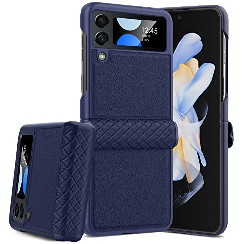 GooseBox for Samsung Galaxy Z Flip 4 Leather Case with Hinge Protection | Heavy Duty Protection | Shockproof Non-Slip Thickening Hinge Full-Body Protection Cover for Galaxy z flip 4 5G - Blue