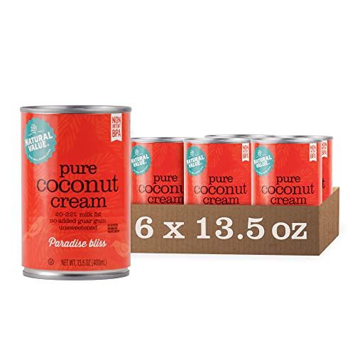 Natural Value Coconut Cream, Pure 20-22% Milk Fat,13.5oz (pack of 6) No added Guar Gum, Unsweetened, Gluten Free, Keto Friendly, Fair Trade, Vegan, Kosher, No Monkeys used in Harvesting