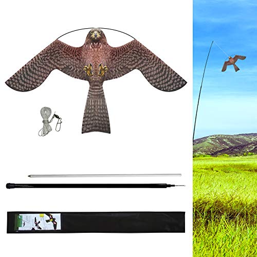 eyijklzo Bird Scarer Flying Kite Crops Farm Flying Bird Hawk Flying Kite with 4m Telescopic Pole