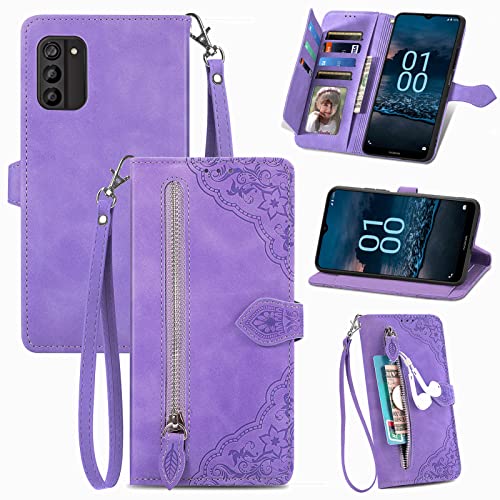 DAMONDY for Nokia C300 N155DL Zipper Wallet Case,Nokia C300 Case,Premium Magnetic Closure Stand Function Folio PU Leather Flip Cover Inner Soft TPU Case for Nokia C300 N155DL -Purple