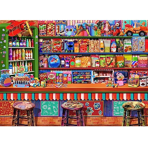 HUADADA Jigsaw Puzzles for Adults 1000 Pieces, Candy Shop Interlock Perfectly Letter on Back No Dust, Home Decor Birthday Party Gift Toy for Kids Boys Girls Seniors (27.5"x19.6"), 1:1 Poster