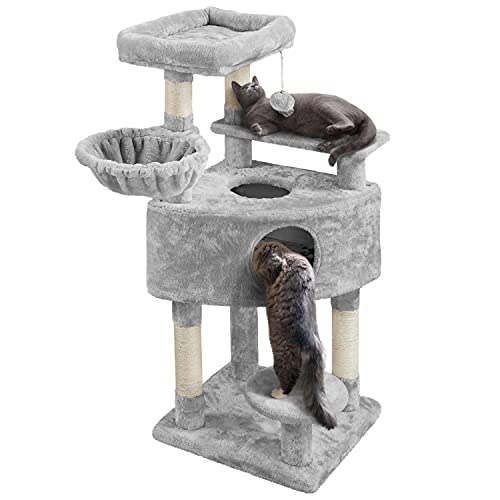 Yaheetech 46in Cat Tree for Indoor Cats, Cat Tower with Spacious Condos, Scratching Posts & Large Top Plush Perch, Cat Stand House Activity Tower for Cats Kittens