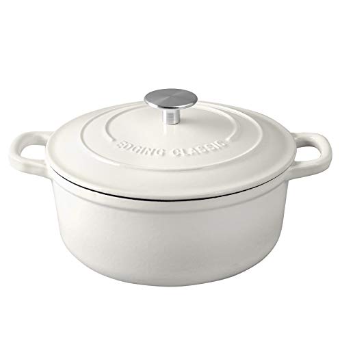 EDGING CASTING Enameled Cast Iron Covered 5.5 Quart Dutch Oven with Dual Handle, White