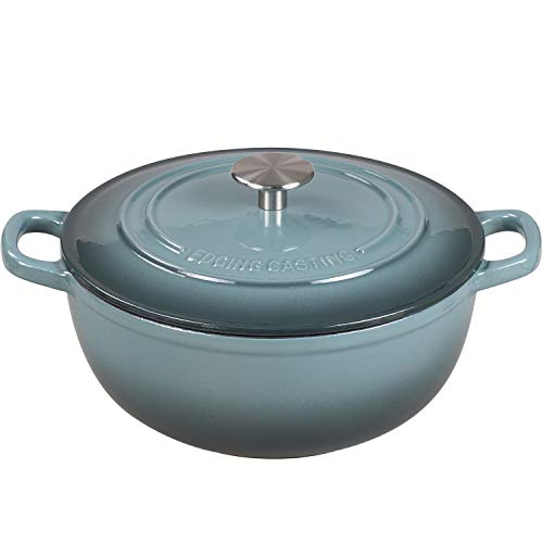 EDGING CASTING Enameled Cast Iron Dutch Oven, 5 Quart Enameled Dutch Oven Cookware Pot, Suitable For Bread Baking, Ideal for Family, Slateblue