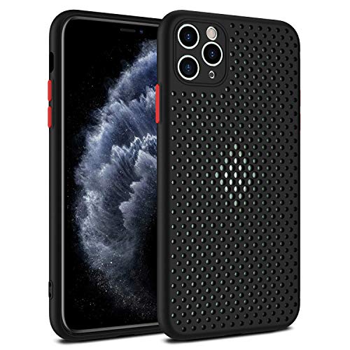 Mixneer Heat Dissipation Phone Case, New Breathable Hollow Cellular Hole Heat Dissipation Case Full Back Camera Lens Protection Ultra Slim TPU Case Cover (Black, Compatible with iPhone 12 Pro)