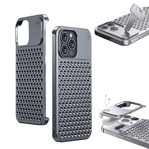 Metal Vent Premium Aluminum Alloy for iPhone Case, Aluminum Alloy Anti-Fall Heat Dissipation Bezel Slim Case, Aromatherapy Phone case for iPhone 14 13 Pro Max (Grey,for iPhone14promax)