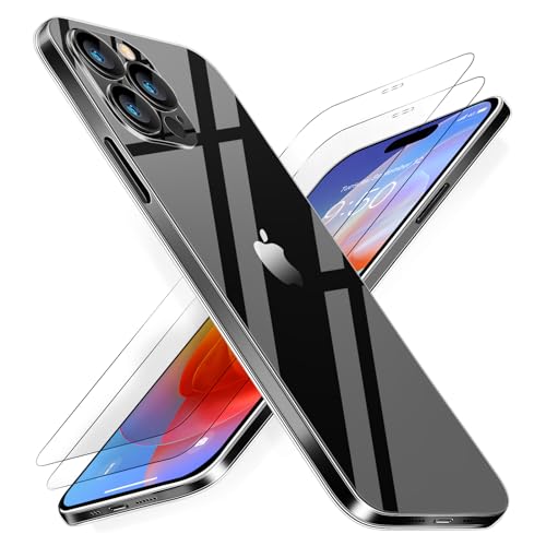 Dataroad for iPhone 15 Pro Max Slim Case[Paper-Thin]0.2mm 6.7 Inch,with 2 Screen Protector Tempered Glass,Transparent Skin Fit Back[Non Yellowing]Ultra Full Protective Cover[Anti-Fingerprints],Clear