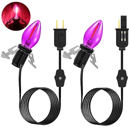 Enhon Accessory Cord with 1 LED Light Bulb, Blow Mold Light with C7 Lamp, Black Cord with On/Off Switch Plug, Village Light for Halloween Christmas Holiday Indoor Decor Craft Projects (Purple)