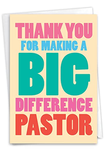 NobleWorks - Humorous Thank You Paper Card (Clergy) with 5 x 7 Inch Envelope (1 Card) Big Difference Pastor C8206TYG