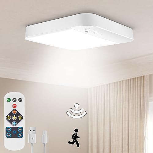 Motion Sensor LED Ceiling Light Dimmbale with Remote/Touch control Timer, Rechargeable LED Lights with USB-C Cable, Wireless Sensor Ceiling Lamp for Garage Closet Stairs Porch Hallway Pantry Wall