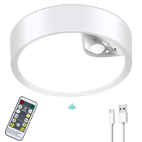 Lightess Rechargeable Motion Sensor Ceiling Light with Remote Wireless Ceiling Light Battery Operated Ceiling Light Modern Dimmable Light for Bedroom Bathroom Kitchen