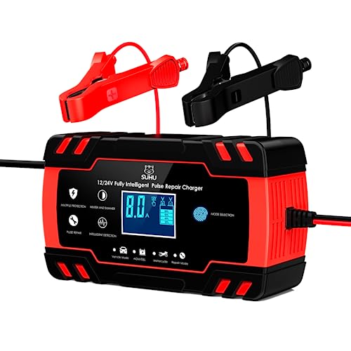 4 Modes Car Battery Charger, 24V/12V Battery Charger Automotive, 4A/8A LCD Battery Charger Switching Automatically from Fast Charging to Trickle Charging for AGM Lead-Acid Batteries