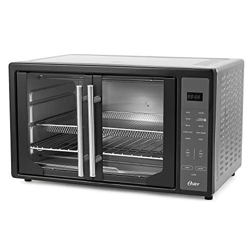 Oster Extra Large Single Pull French Door Turbo Convection Toaster Oven w/ 2 Removable Baking Racks, 60-Minute Timer, & Adjustable Temperature, Black