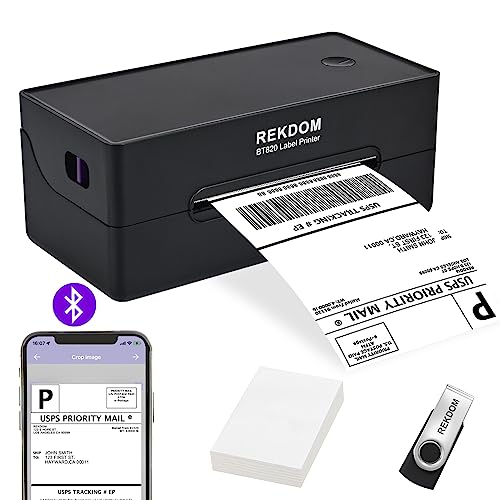 REKDOM Bluetooth Label Printer, 4x6 Shipping Label Printer, Wireless Thermal Label Printer Compatible with Phone,Tablet and Windows, Amazon,Ebay,USPS.