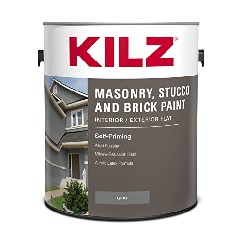KILZ Self-Priming Masonry, Stucco and Brick Paint, Interior/Exterior, Flat, Coal Smoke/Smoke Slate Gray, 1 Gallon